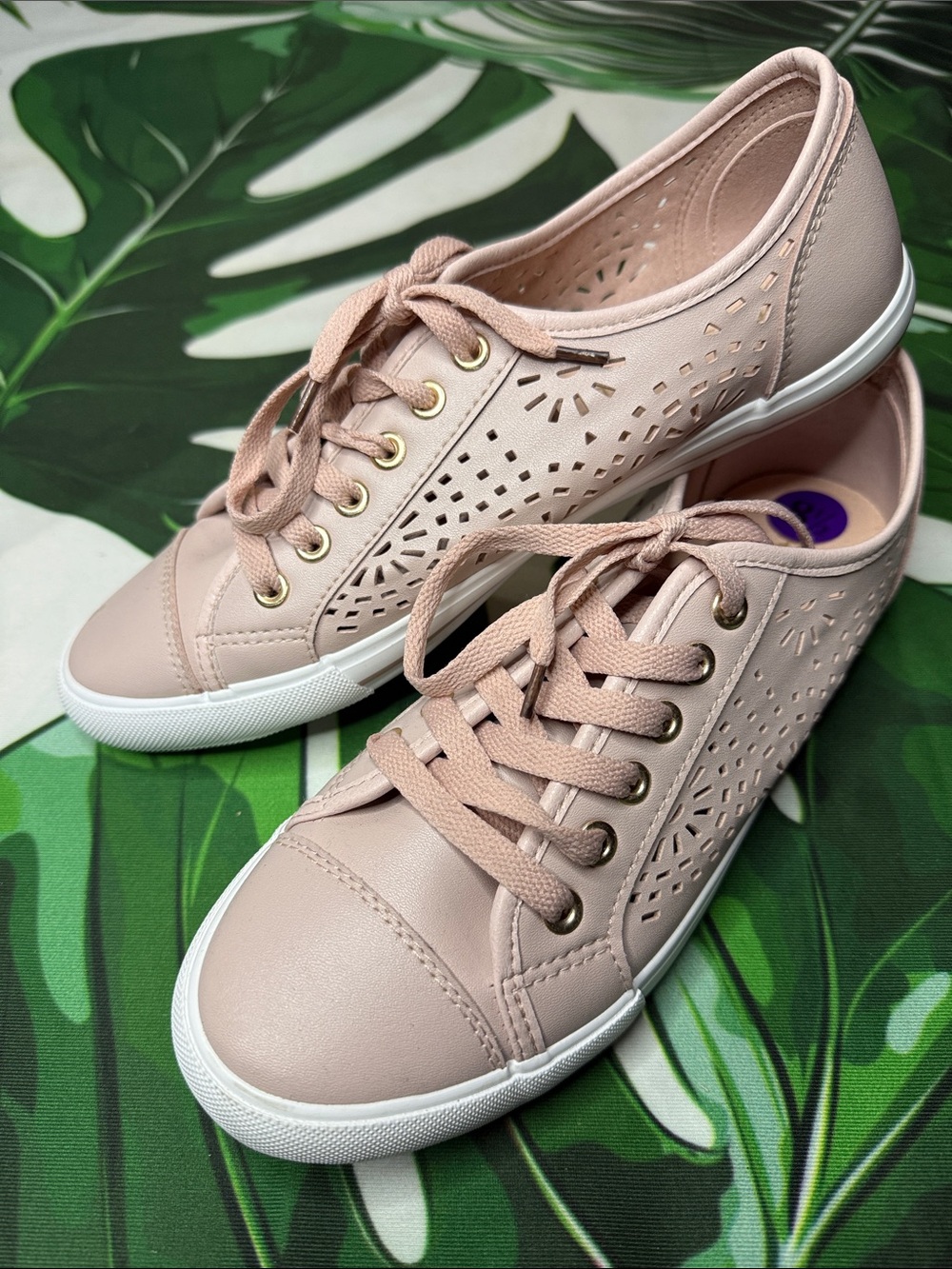 Restricted Blush Pink Perforated Lace-Up Sneakers